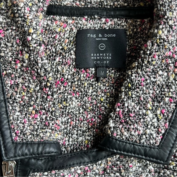 RAG & BONE Hart Tweed Biker Moto Jacket Pink/Ivory/Black,  Leather Trim, Med. - Picture 12 of 13